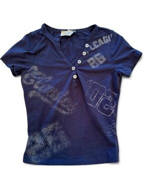 PacSun Navy Graphic Short-Sleeve Henley Tee